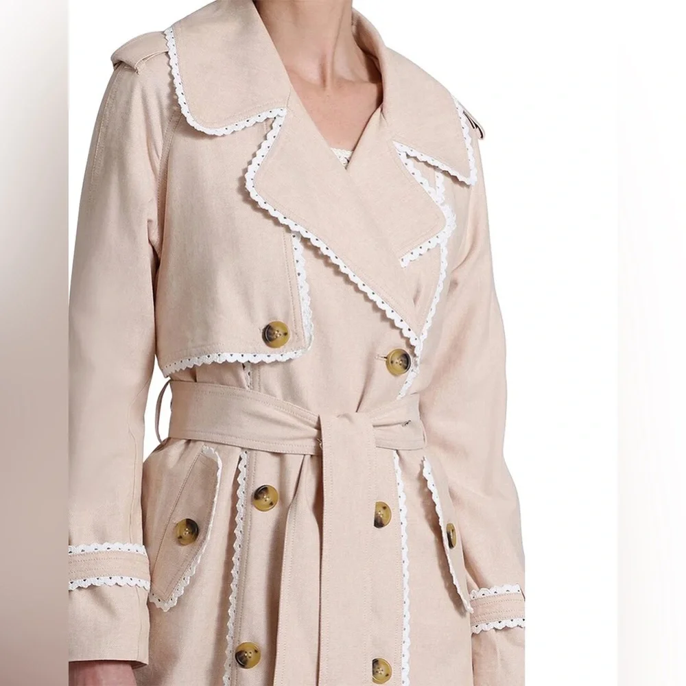 AVEC LES FILLES: Scalloped Coastal Cottage Trench Coat - Picture 1 of 4